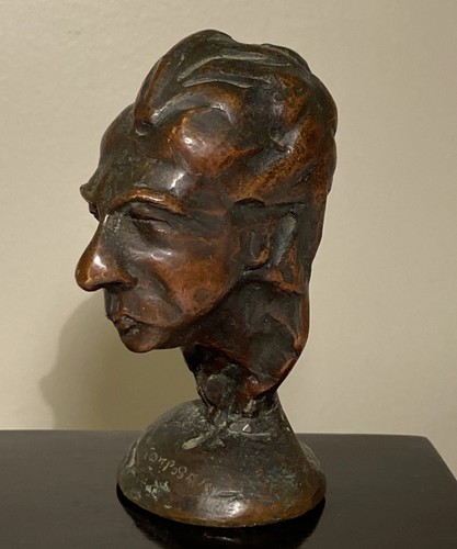 Antique bronze head bust - antique, 4in